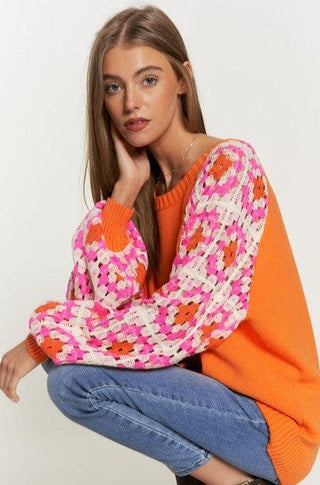 Sweet Nothings Knit Crochet Sleeve Sweater-Davi & Dani-L. Mae Boutique