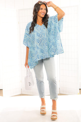 Sweet Santi Gold Dot Blue Tunic Top-Meet Me In Santorini-L. Mae Boutique