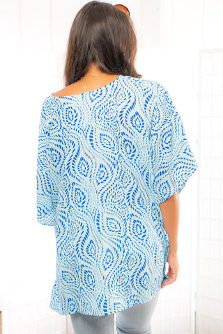 Sweet Santi Gold Dot Blue Tunic Top-Meet Me In Santorini-L. Mae Boutique