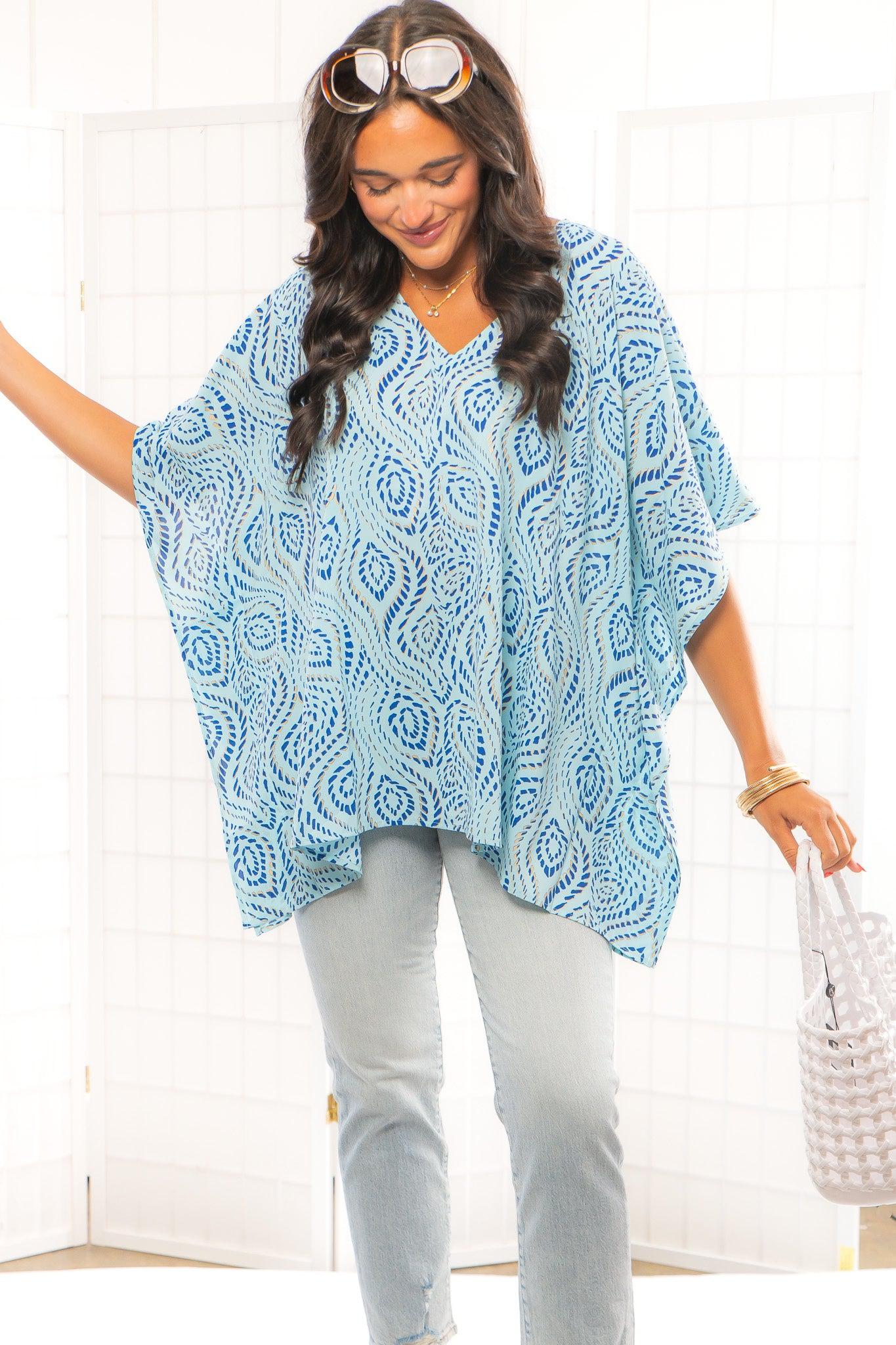 Sweet Santi Gold Dot Blue Tunic Top-Tops-Meet Me In Santorini-L. Mae Boutique & Wild Mabel Clothing