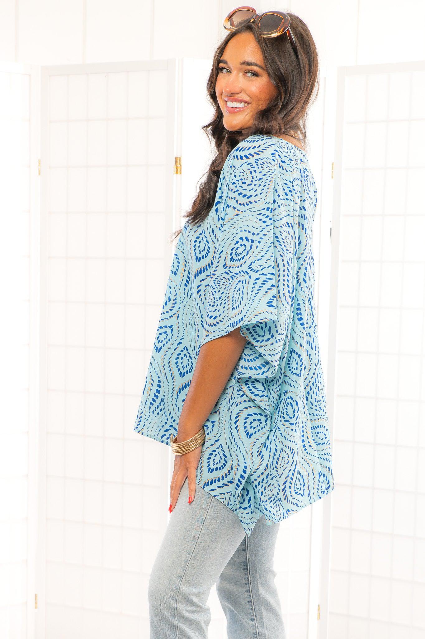 Sweet Santi Gold Dot Blue Tunic Top-Tops-Meet Me In Santorini-L. Mae Boutique &amp; Wild Mabel Clothing