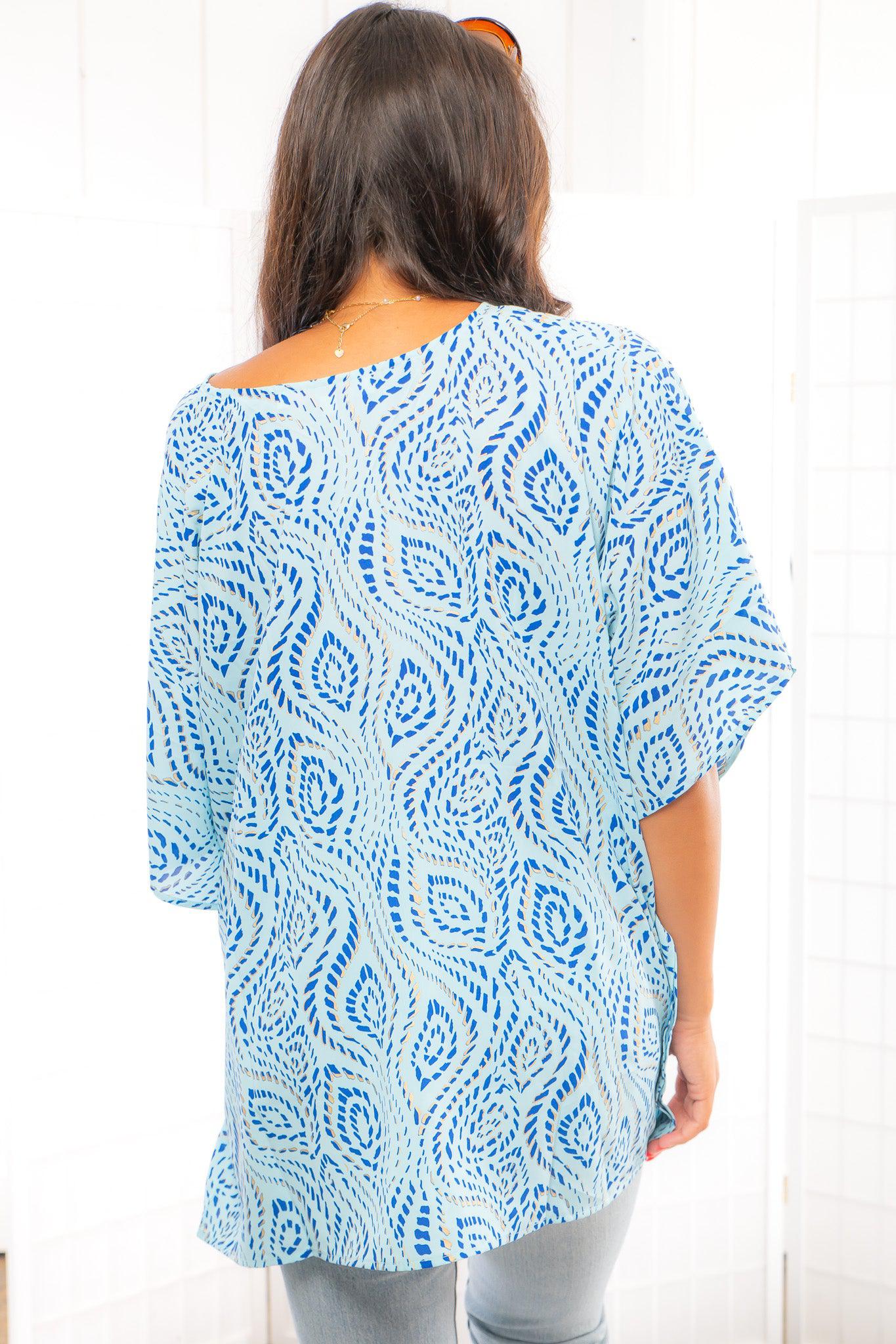 Sweet Santi Gold Dot Blue Tunic Top-Tops-Meet Me In Santorini-L. Mae Boutique &amp; Wild Mabel Clothing