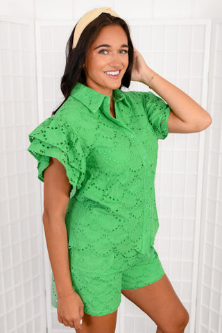 Sweeter than Ever Green Eyelet Lace Top-Fanco-L. Mae Boutique