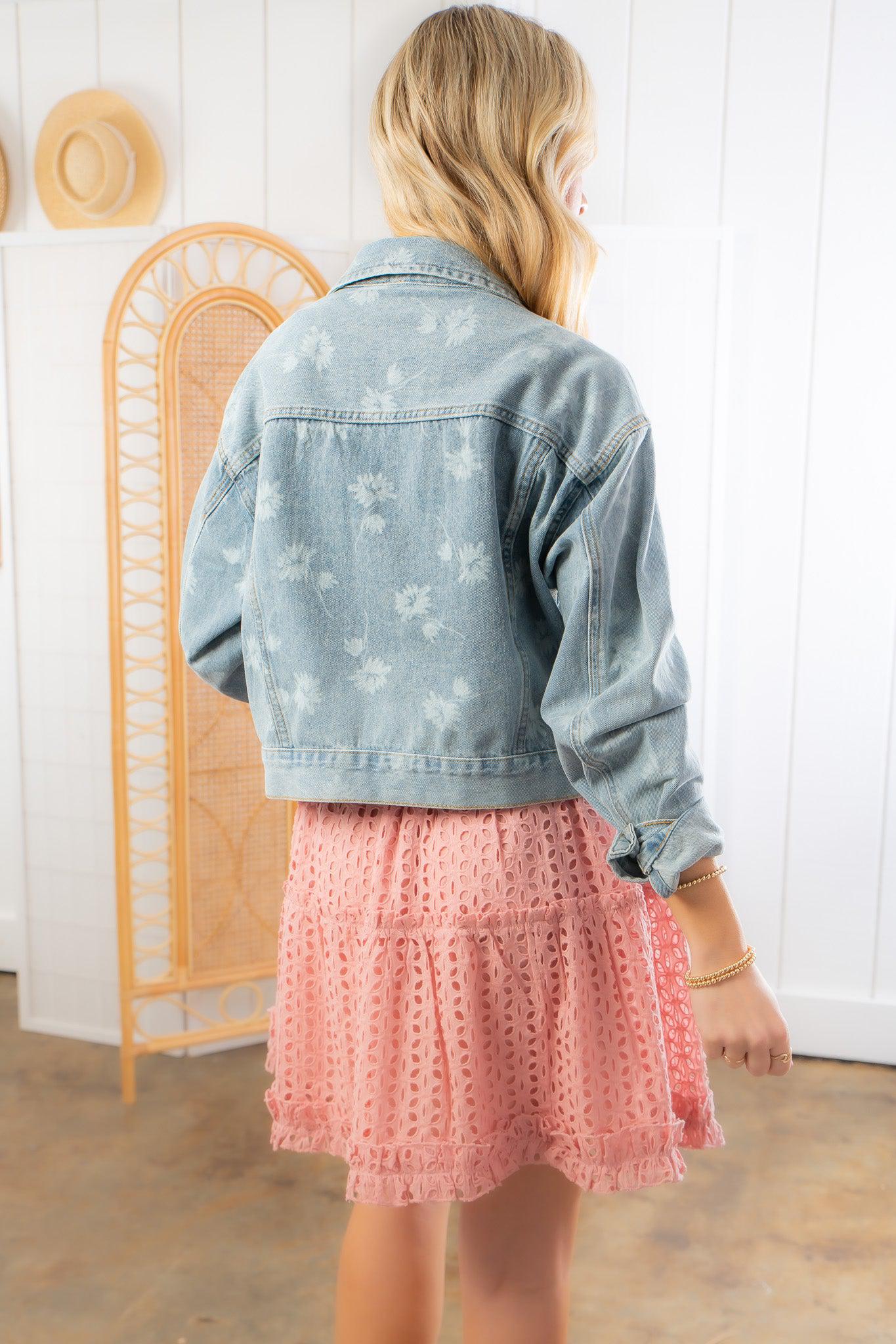 Swept Away Floral Printed Denim Jacket-Outerwear-Hem &amp; Thread-L. Mae Boutique &amp; Wild Mabel Clothing