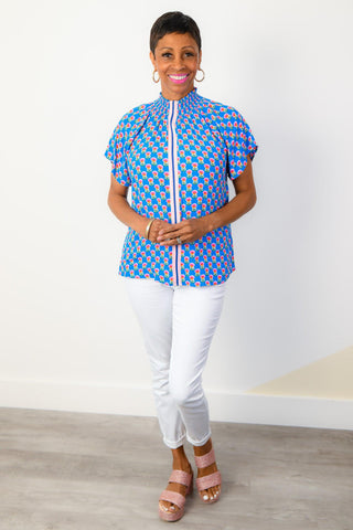 THML Better In Blue Print Top-THML-L. Mae Boutique