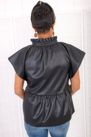 THML Black Faux Leather Top-Tops-THML-L. Mae Boutique & Wild Mabel Clothing