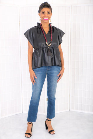 THML Black Faux Leather Top-Tops-THML-L. Mae Boutique & Wild Mabel Clothing