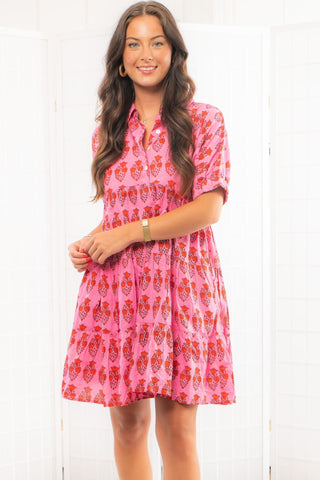 THML Block Print Pink Floral Dress-THML-L. Mae Boutique