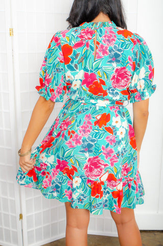 THML Bri Floral Short Sleeve Dress-Dresses-THML-L. Mae Boutique & Wild Mabel Clothing