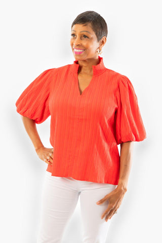 THML Coral Puff Sleeve Textured Top-Tops-THML-L. Mae Boutique & Wild Mabel Clothing