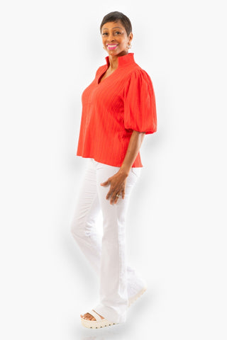 THML Coral Puff Sleeve Textured Top-Tops-THML-L. Mae Boutique & Wild Mabel Clothing