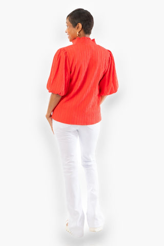 THML Coral Puff Sleeve Textured Top-Tops-THML-L. Mae Boutique & Wild Mabel Clothing