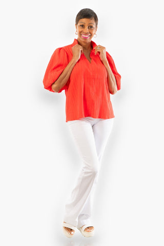 THML Coral Puff Sleeve Textured Top-Tops-THML-L. Mae Boutique & Wild Mabel Clothing