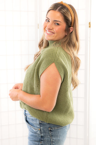 THML Grey Green Turtleneck Ribbed Sweater Vest-Tops-THML-L. Mae Boutique & Wild Mabel Clothing