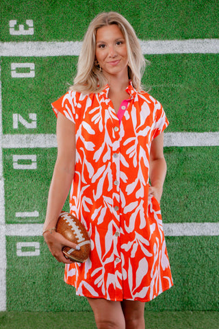 THML Marissa Orange Patterned Dress-Dresses-THML-L. Mae Boutique & Wild Mabel Clothing