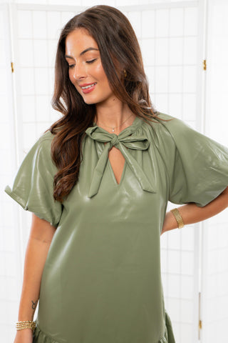 THML Olive Faux Leather Dress-Dresses-THML-L. Mae Boutique & Wild Mabel Clothing