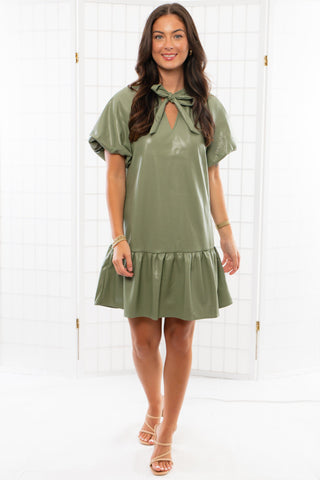 THML Olive Faux Leather Dress-Dresses-THML-L. Mae Boutique & Wild Mabel Clothing