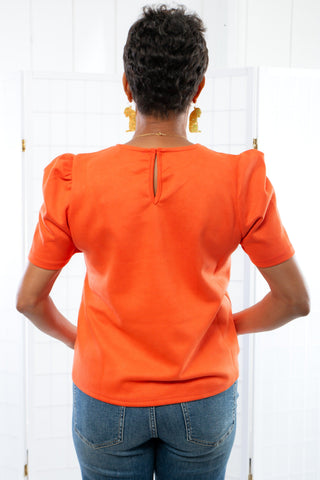 THML Orange Puff Sleeve Suede Top-Tops-THML-L. Mae Boutique & Wild Mabel Clothing