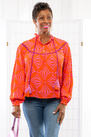 THML Orange & Purple Floral Print Top-Tops-THML-L. Mae Boutique & Wild Mabel Clothing