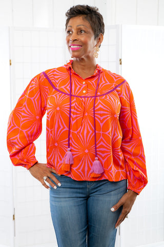 THML Orange & Purple Floral Print Top-Tops-THML-L. Mae Boutique & Wild Mabel Clothing