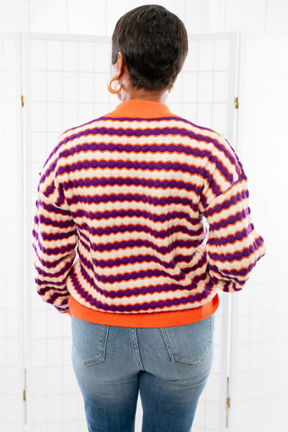 THML Orange & Purple Knit Patterned Sweater-THML-L. Mae Boutique