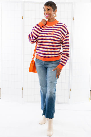 THML Orange & Purple Knit Patterned Sweater-THML-L. Mae Boutique