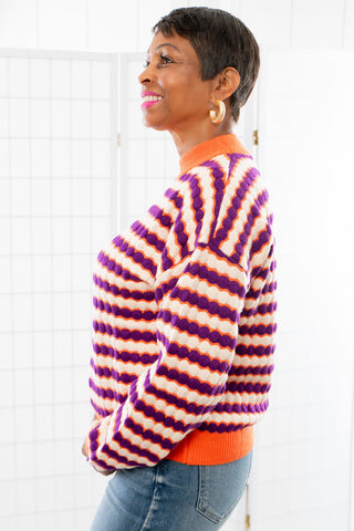 THML Orange & Purple Knit Patterned Sweater-THML-L. Mae Boutique