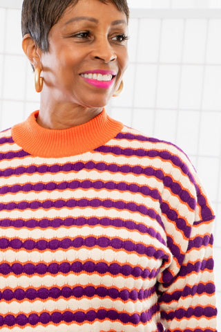 THML Orange & Purple Knit Patterned Sweater-Tops-THML-L. Mae Boutique & Wild Mabel Clothing