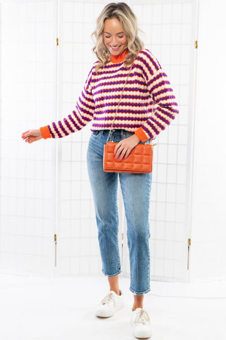 THML Orange & Purple Knit Patterned Sweater-Tops-THML-L. Mae Boutique & Wild Mabel Clothing