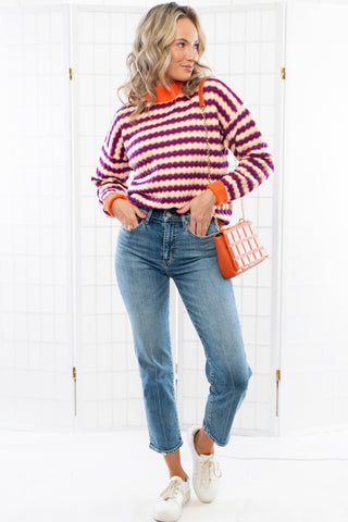 THML Orange & Purple Knit Patterned Sweater-Tops-THML-L. Mae Boutique & Wild Mabel Clothing