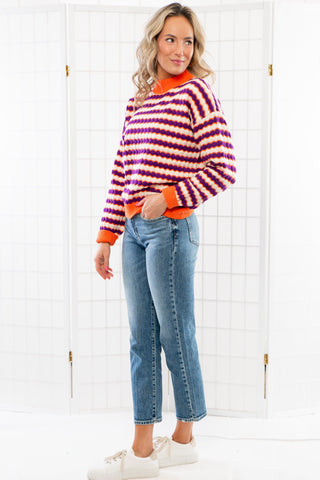 THML Orange & Purple Knit Patterned Sweater-Tops-THML-L. Mae Boutique & Wild Mabel Clothing