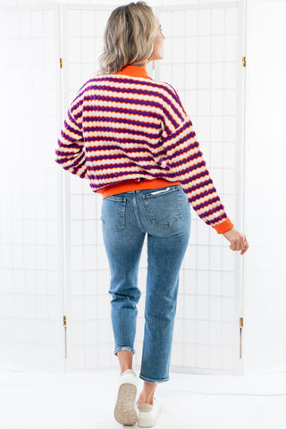 THML Orange & Purple Knit Patterned Sweater-Tops-THML-L. Mae Boutique & Wild Mabel Clothing