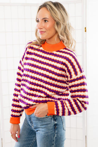 THML Orange & Purple Knit Patterned Sweater-Tops-THML-L. Mae Boutique & Wild Mabel Clothing