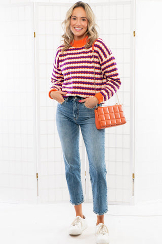 THML Orange & Purple Knit Patterned Sweater-Tops-THML-L. Mae Boutique & Wild Mabel Clothing