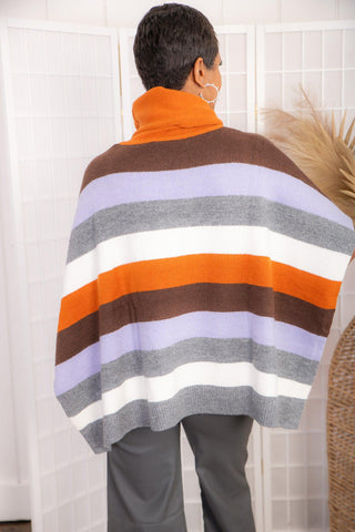 THML Patricia Rust Mix Striped Turtleneck Poncho Sweater-Outerwear-THML-L. Mae Boutique & Wild Mabel Clothing