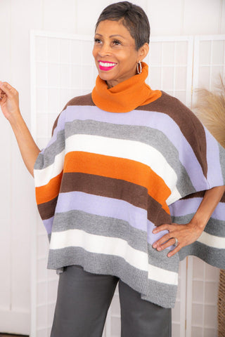 THML Patricia Rust Mix Striped Turtleneck Poncho Sweater-Outerwear-THML-L. Mae Boutique & Wild Mabel Clothing