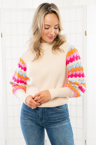 THML Pink & Blue Knitted Bishop Sleeve Sweater-Tops-THML-L. Mae Boutique & Wild Mabel Clothing