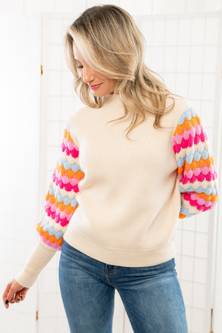 THML Pink & Blue Knitted Bishop Sleeve Sweater-Tops-THML-L. Mae Boutique & Wild Mabel Clothing