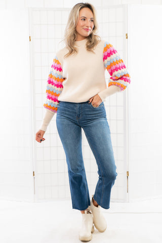 THML Pink & Blue Knitted Bishop Sleeve Sweater-Tops-THML-L. Mae Boutique & Wild Mabel Clothing