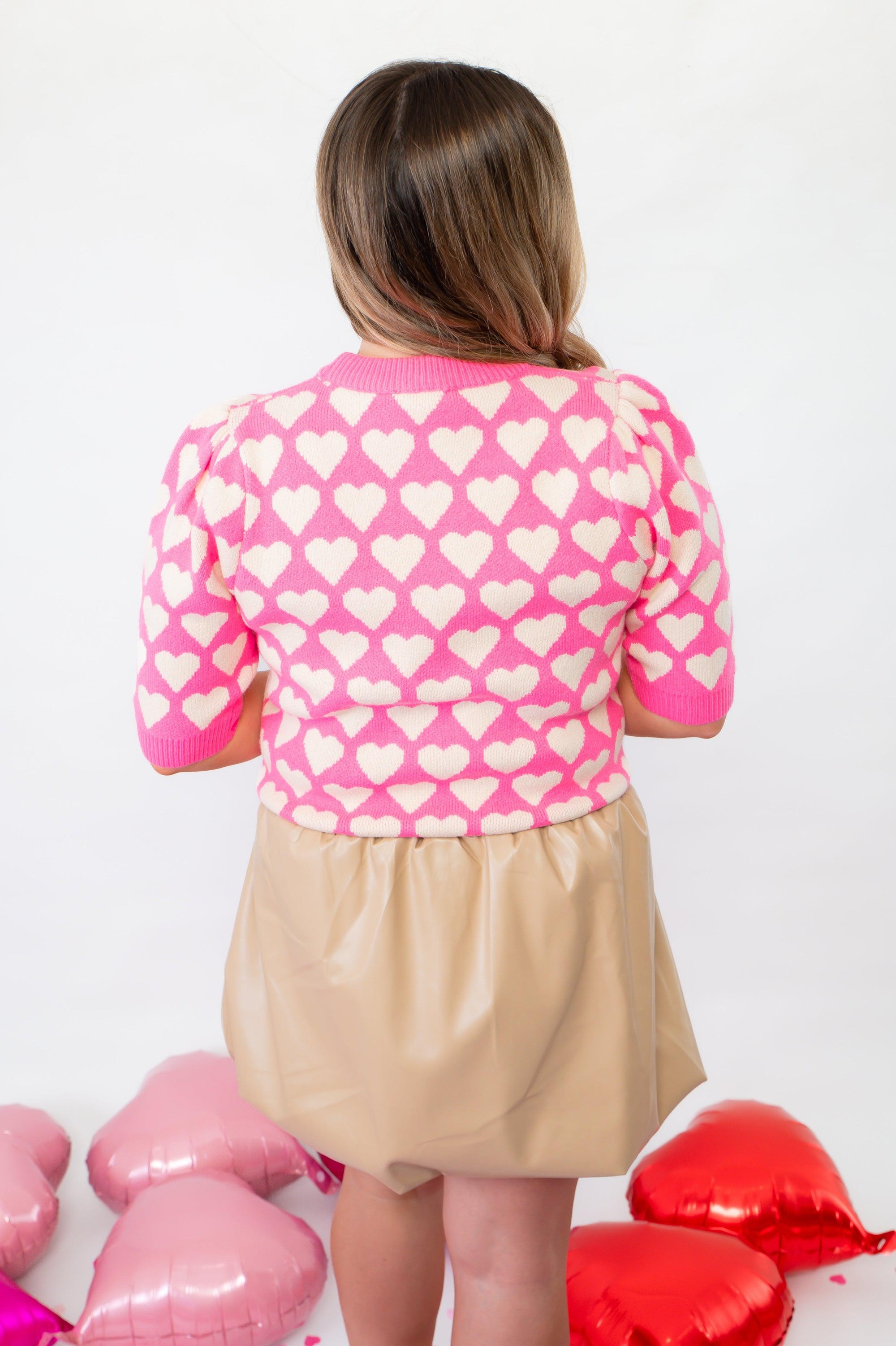 THML Pink Hearts All Over Sweater-Tops-THML-L. Mae Boutique &amp; Wild Mabel Clothing