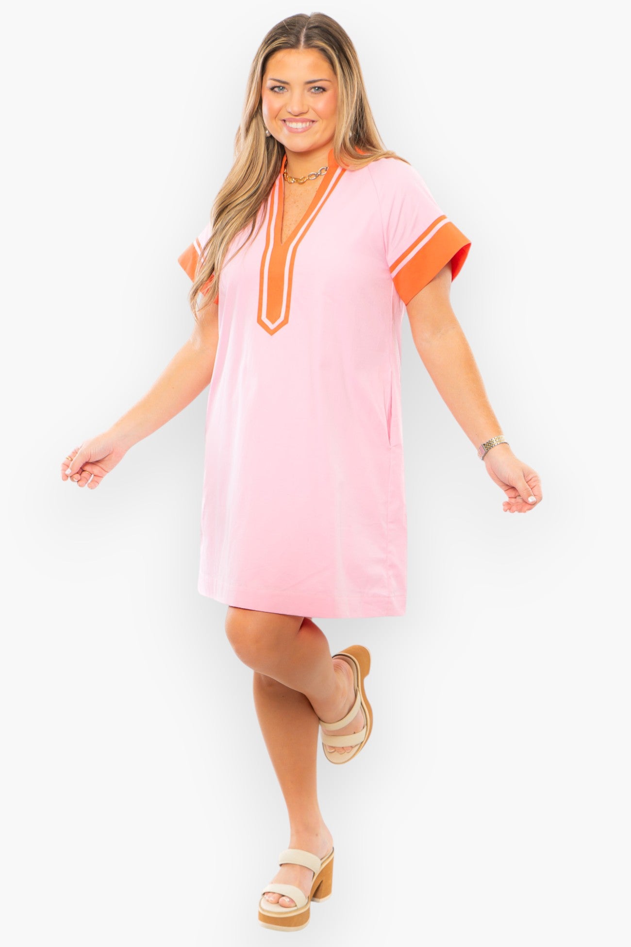 THML Pink &amp; Orange Short Sleeve Dress-Tops-THML-L. Mae Boutique &amp; Wild Mabel Clothing