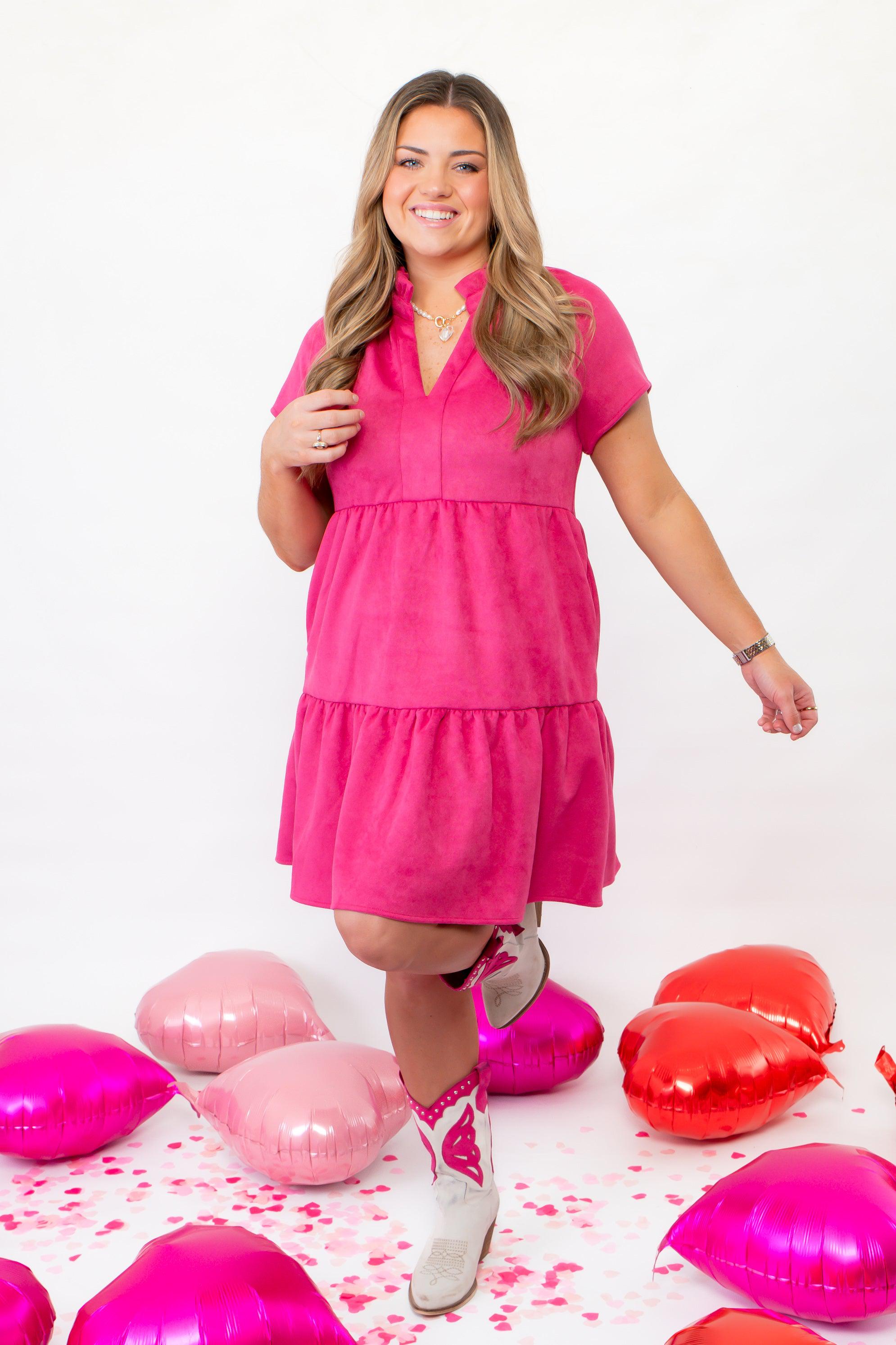 THML Pink Suede Tiered Mini Dress-Dresses-THML-L. Mae Boutique & Wild Mabel Clothing