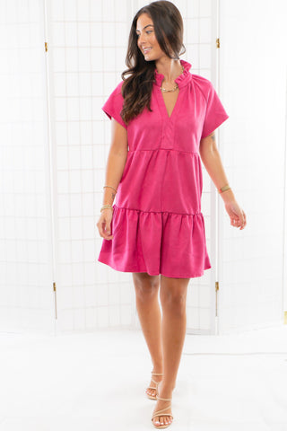 THML Pink Suede Tiered Mini Dress-Dresses-THML-L. Mae Boutique & Wild Mabel Clothing