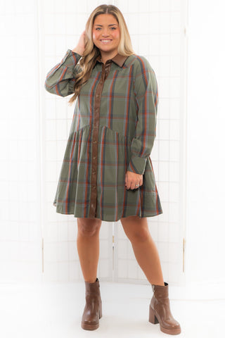 THML Plaid Button Up Dress-Dresses-THML-L. Mae Boutique & Wild Mabel Clothing