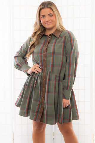 THML Plaid Button Up Dress-Dresses-THML-L. Mae Boutique & Wild Mabel Clothing