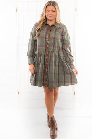 THML Plaid Button Up Dress-Dresses-THML-L. Mae Boutique & Wild Mabel Clothing