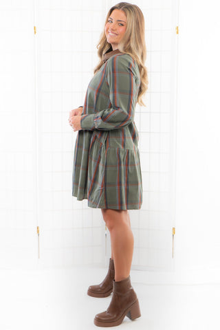 THML Plaid Button Up Dress-Dresses-THML-L. Mae Boutique & Wild Mabel Clothing