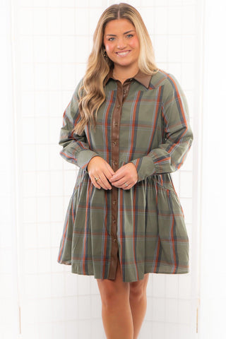 THML Plaid Button Up Dress-Dresses-THML-L. Mae Boutique & Wild Mabel Clothing