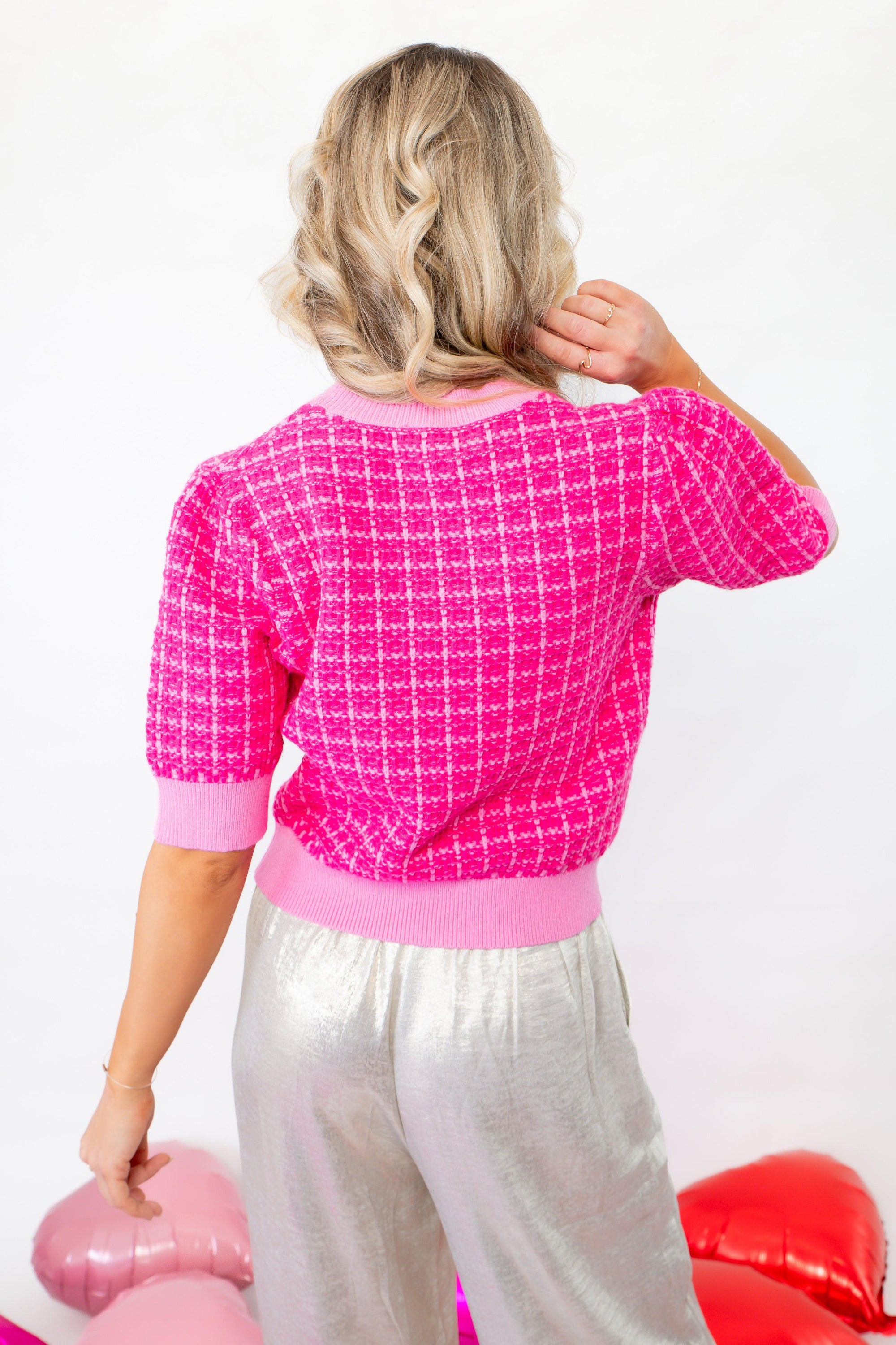 THML Pretty in Pink Textured Sweater-Tops-THML-L. Mae Boutique &amp; Wild Mabel Clothing