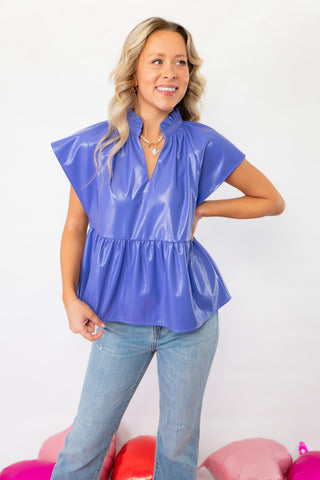 THML Purple V Neck Leather Top-Tops-THML-L. Mae Boutique & Wild Mabel Clothing